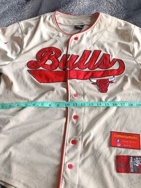 Vintage NBA Cream and Red Team Button-Up Jersey